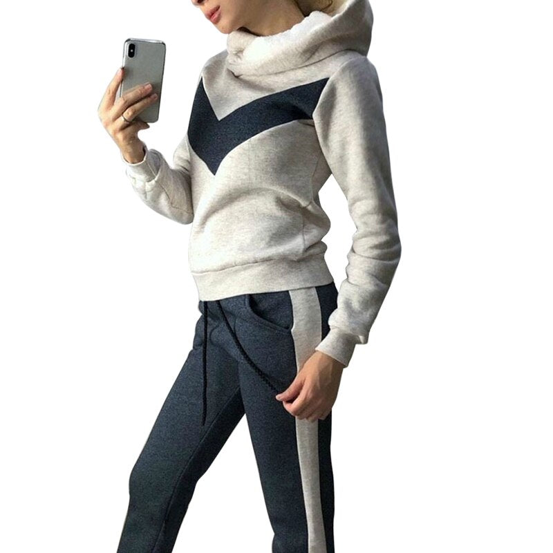Autumn Winter 2 Piece Set Tracksuit Sportwear Fleece Hoodies Pullover Sweatshirts Baggy Trousers Jogger Pants Warm Outfits