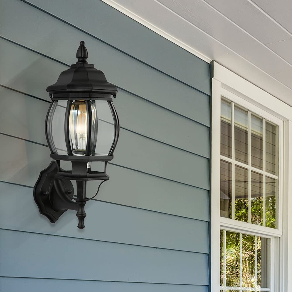 Outdoor Wall Light, 1 medium/E26 base light socket, Black Finish, Clear Bevelled Glass (Bulb NOT included)