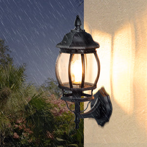 Outdoor Wall Light, 1 medium/E26 base light socket, Black Finish, Clear Bevelled Glass (Bulb NOT included)