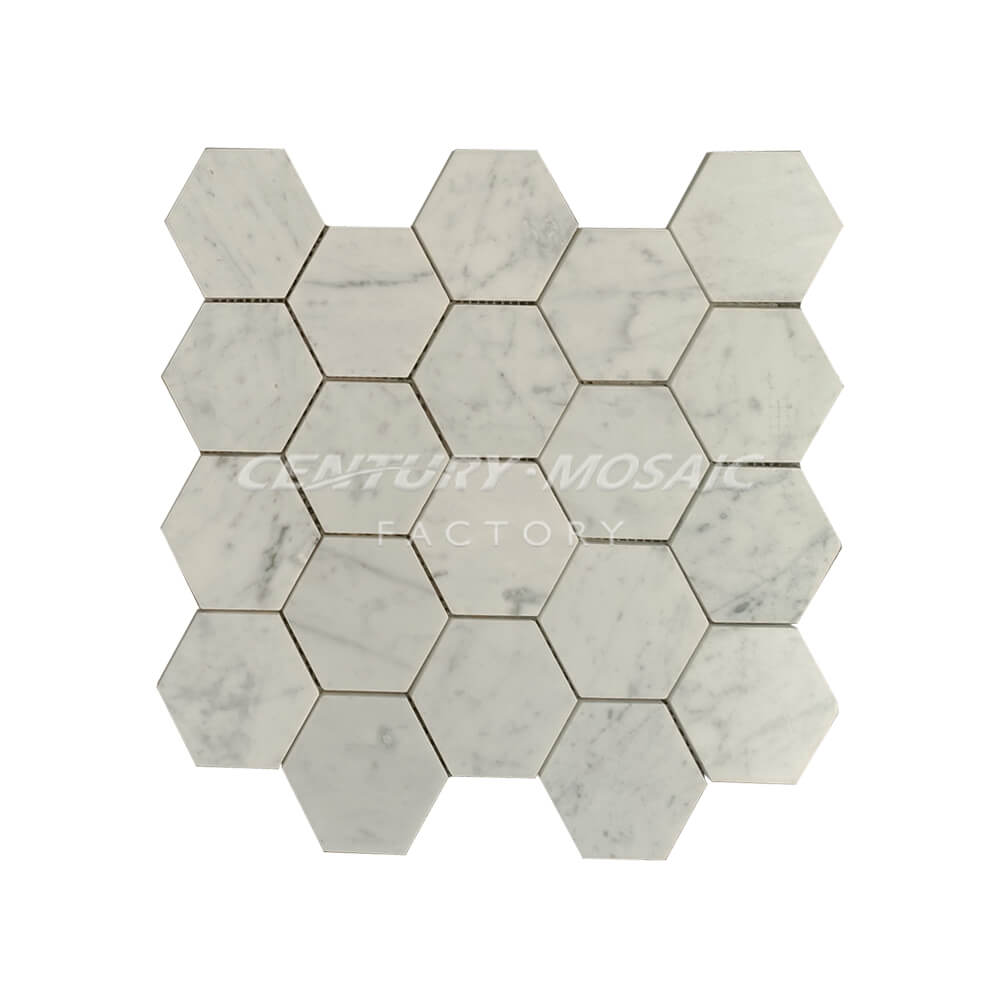 Bianco Carrara White Marble 70mm Hexagon Honed Mosaic In Stock