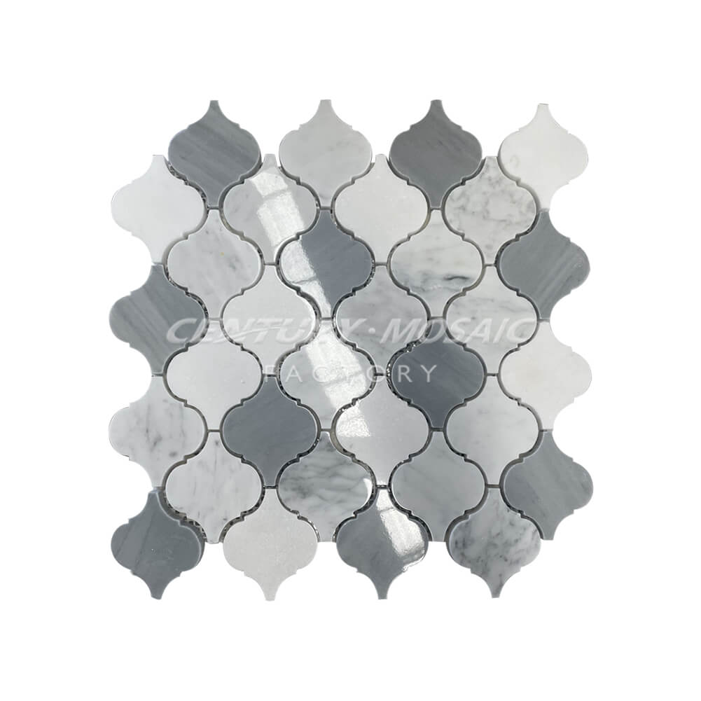 Bianco Carrara&Greenland Grey&Thassos White Marble Arabesque Honed Mosaic In Stock