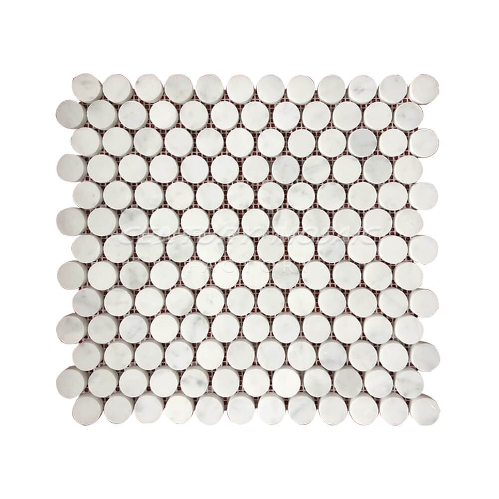 Bianco Carrara White Marble Penny Round Honed Mosaic In Stock