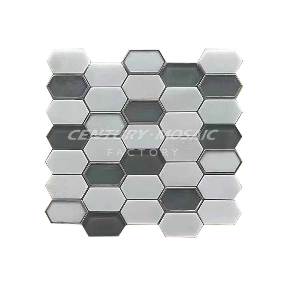Oriental White&Black Glass With Metal Edge Surrounded Long Hexagon Polished Mosaic In Stock