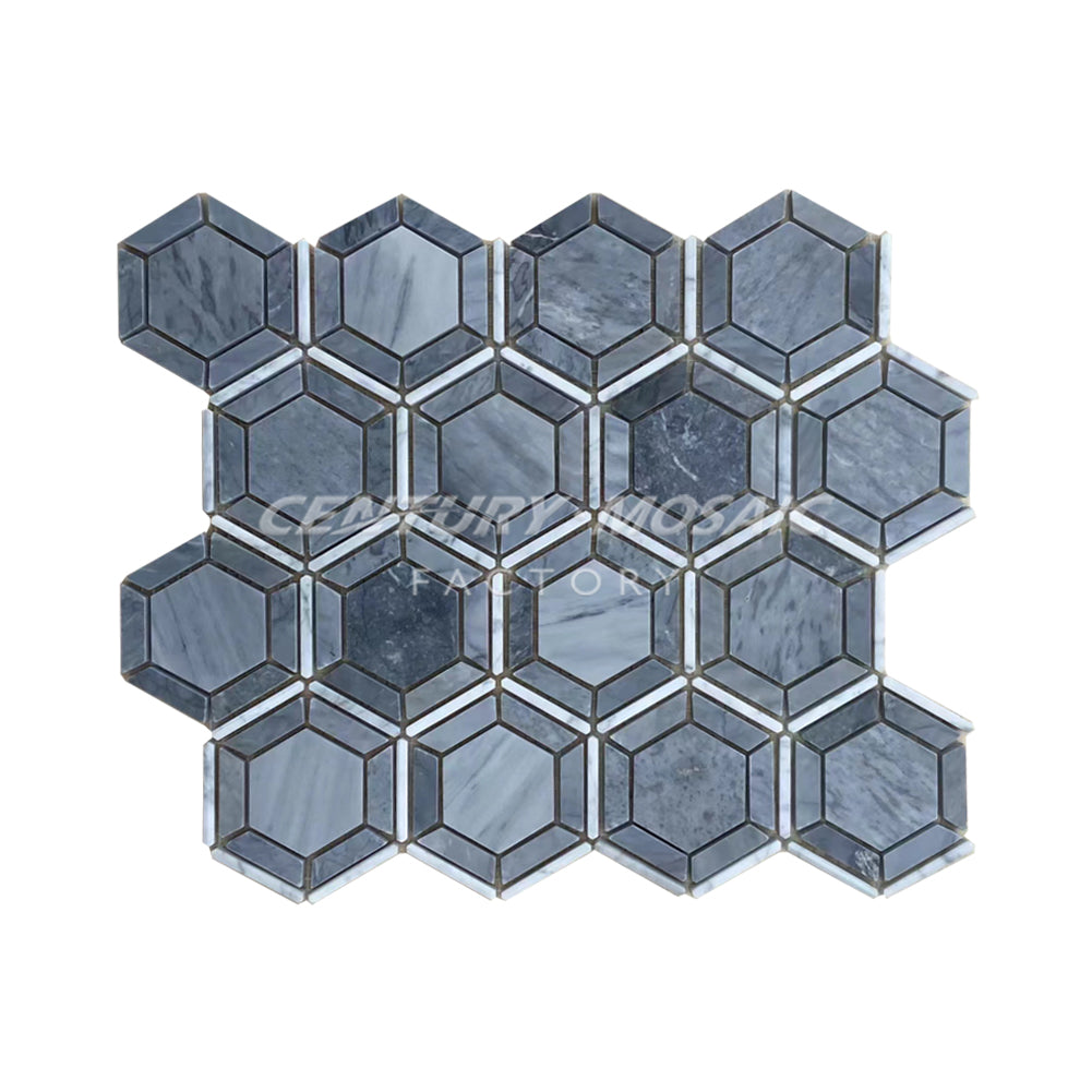 Latin Blue Hexagon Honed Marble Mosaic In Stock