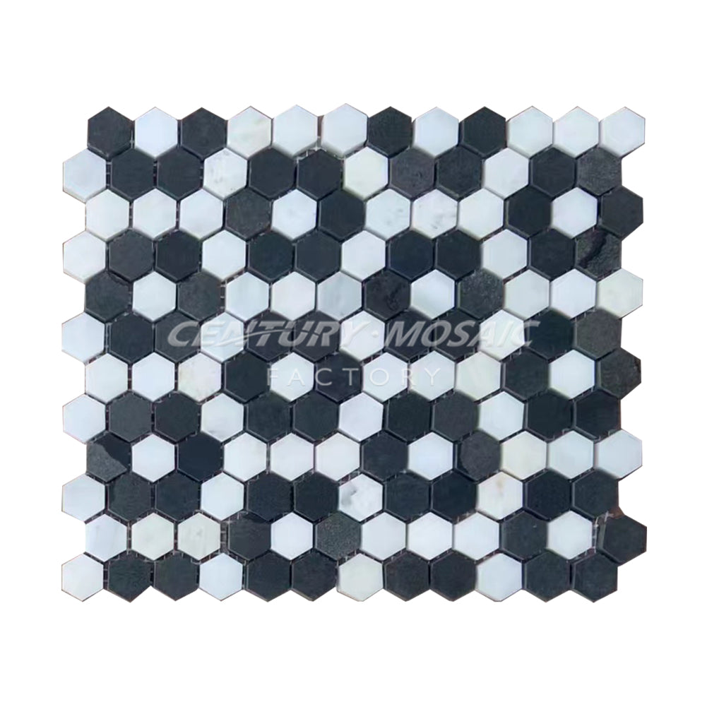 Andesite & Statuary White Hexagon Mosaic In Stock