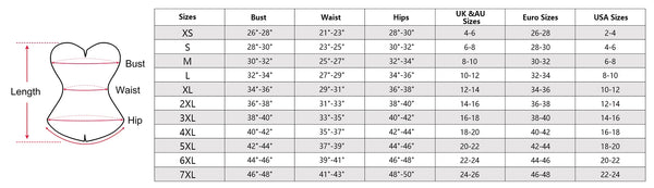 SIZE CHART OF THE plus size bustier corset top