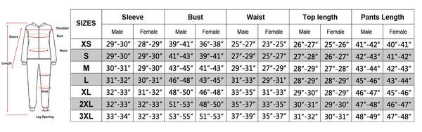 size chart of the green Christmas pajama sets