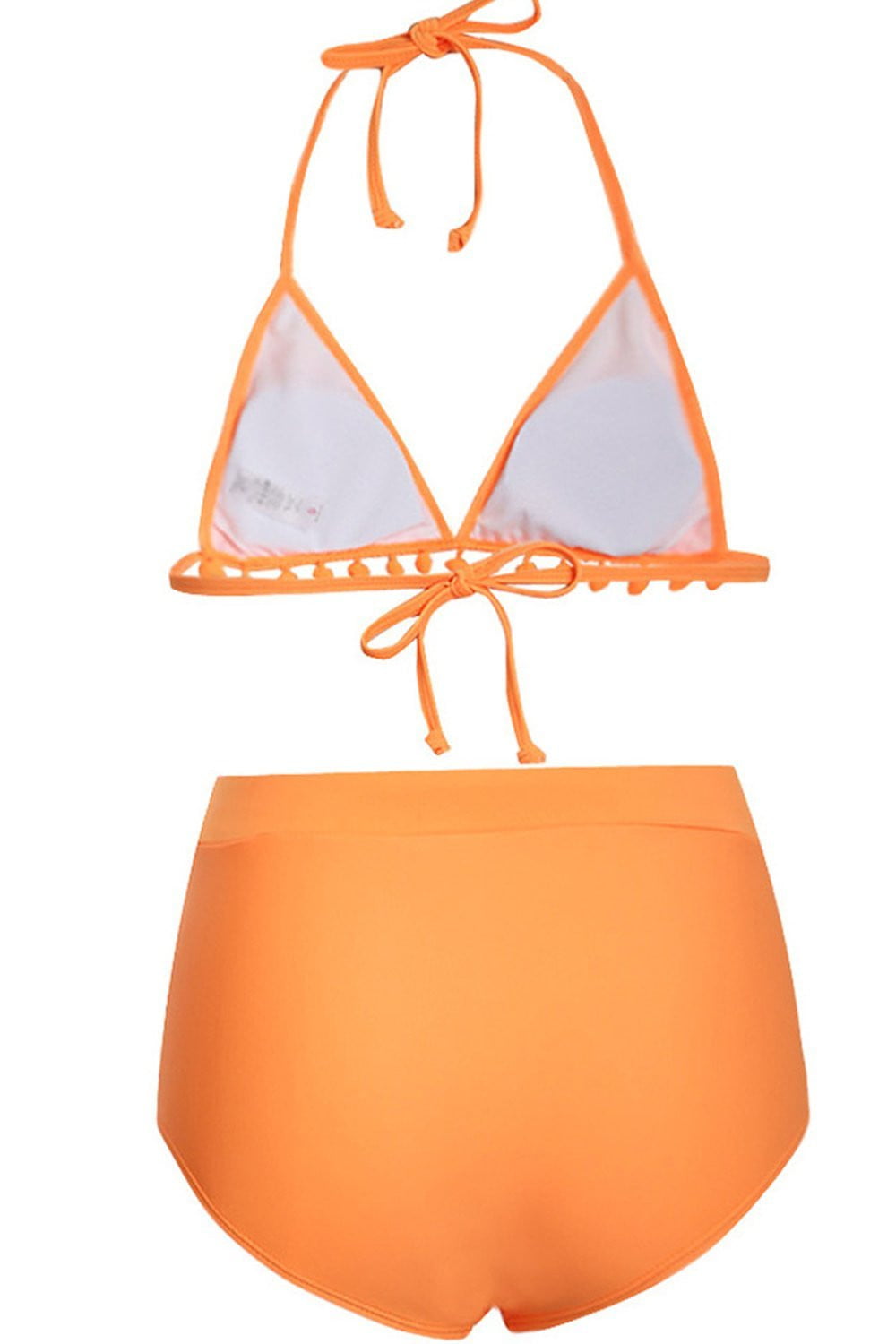 Orange Pom Pom Triangle Halter Bikini Top