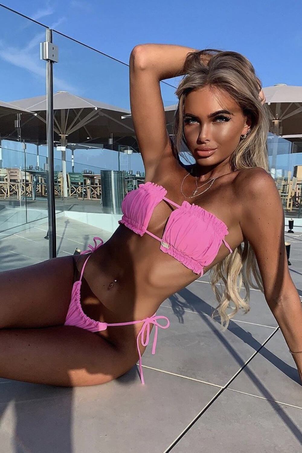 Hot Pink Drawstring Tie Side Bikini Bottoms