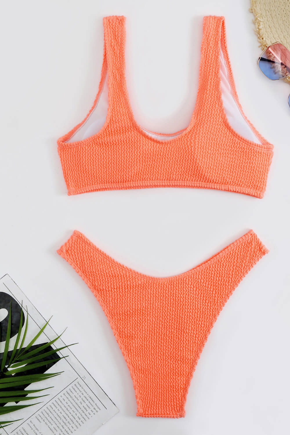 Coral Crinkle Scoop Bikini Top