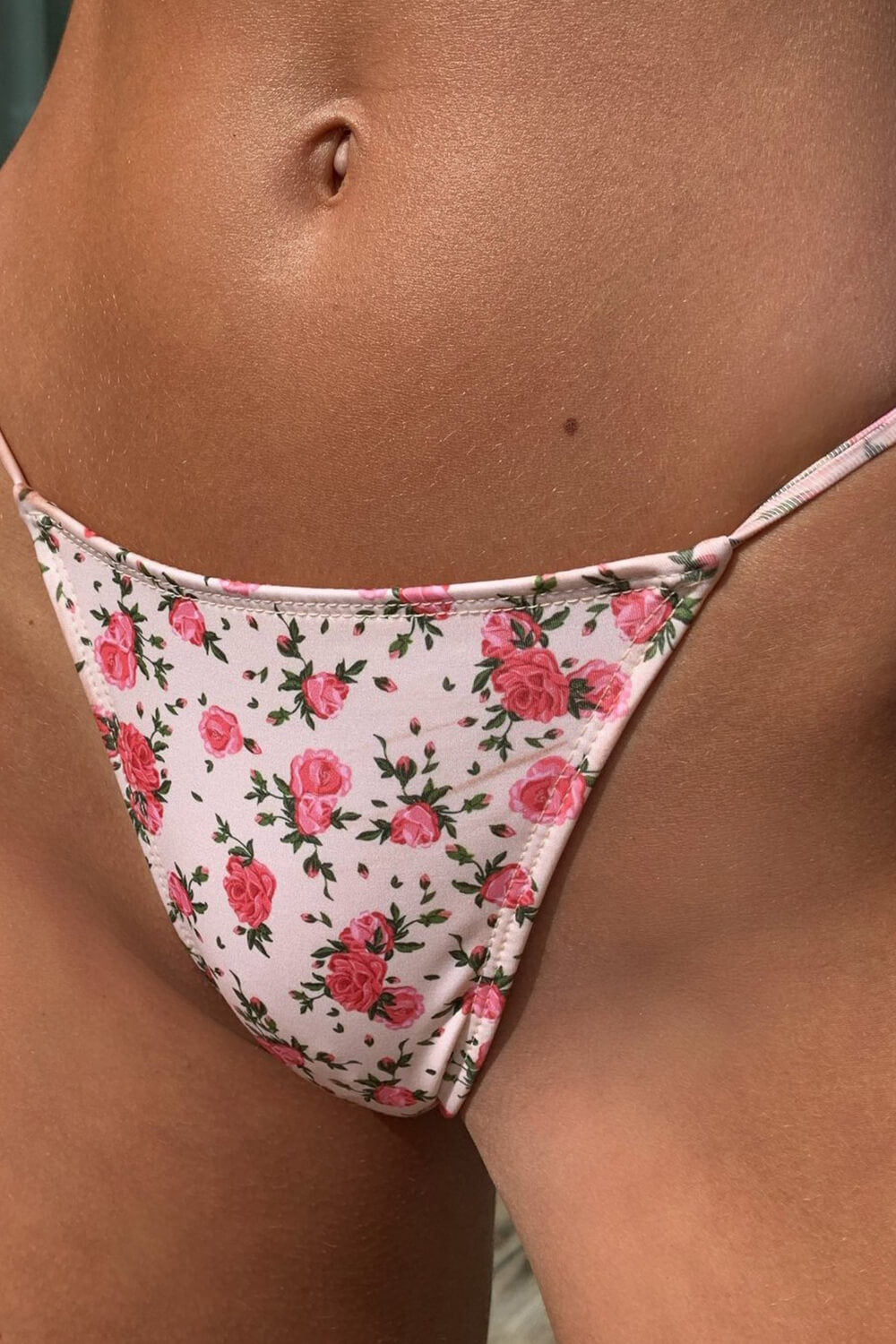 Floral Ruched Bandeau Adjustable Tie Front Tie Side Bikini Set