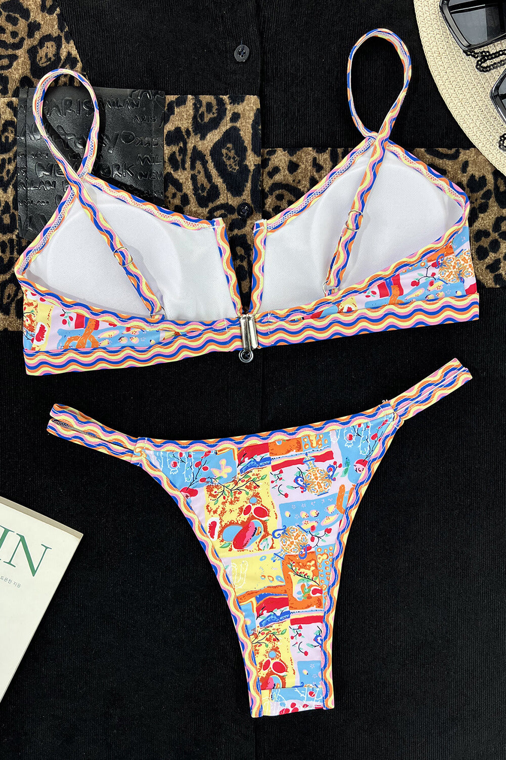 Printed V Wire Double Strap Bikini Set