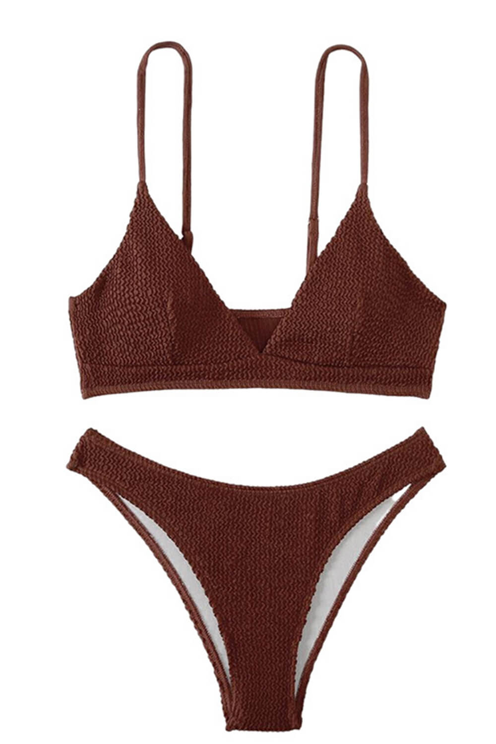 Crinkle V-Neck Bralette High-Cut Bikini Set