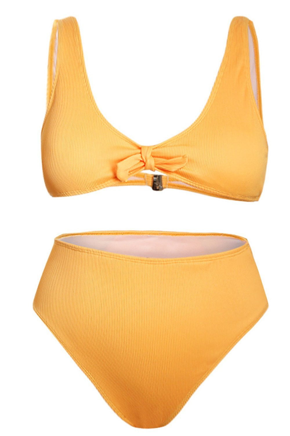 Orange Ribbed Tie Front Bikini Top