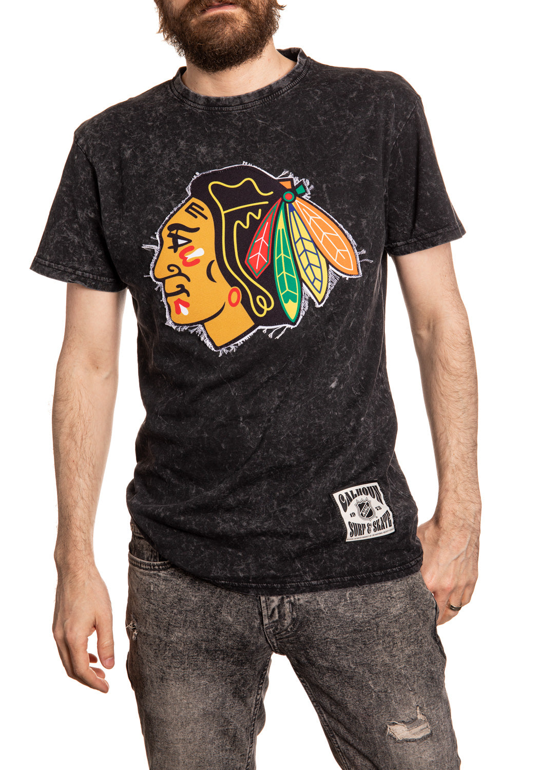 Chicago Blackhawks Vintage Washed Frayed Logo T-Shirt