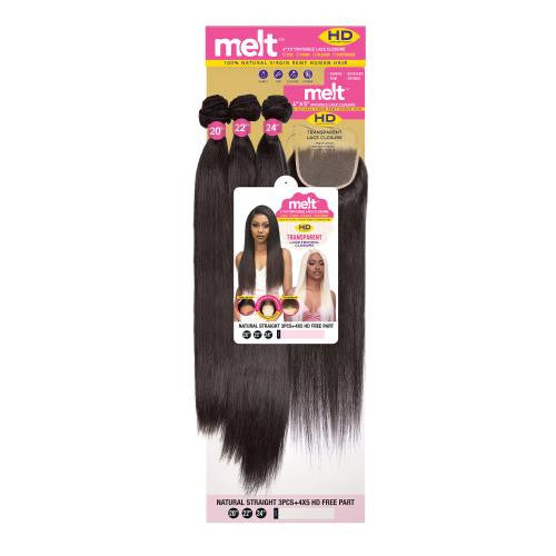 Virgin Remy Human Hair Melt Natural Straight 3pcs with 4X5 HD Free Part Lace Fr