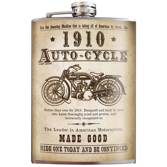 Autocycle Vintage Motorcycle Flask