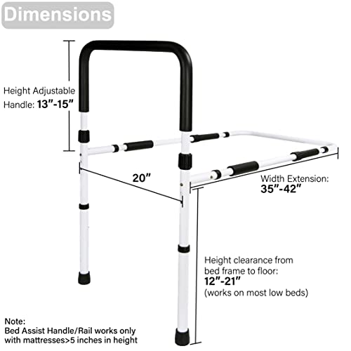 Adjustable Bed Assist Hand Guard Grab Bar | Tool-Free Assembly Bedside Handle Rail | Safety and Stability for the Elderly and Injuries