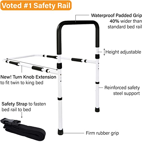 Adjustable Bed Assist Hand Guard Grab Bar | Tool-Free Assembly Bedside Handle Rail | Safety and Stability for the Elderly and Injuries