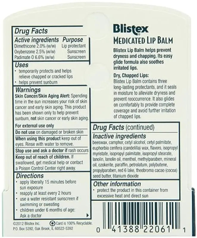 Blistex Medicated Lip Balm SPF 15 Anti-Aging Lip Protectant 1 Stick 0.15oz