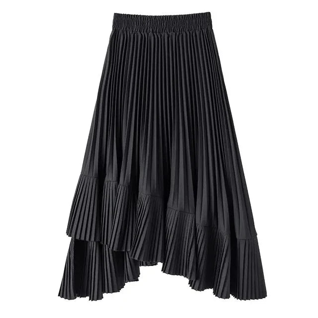 Lucyever White High Waist Pleated Skirt Women 2022 Korean Fashion Asymmetrical Ruffles Long Skirt New Summer A-line Midi Skirts