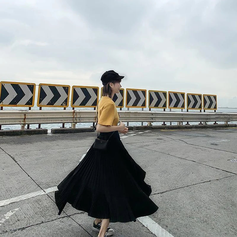 Lucyever White High Waist Pleated Skirt Women 2022 Korean Fashion Asymmetrical Ruffles Long Skirt New Summer A-line Midi Skirts