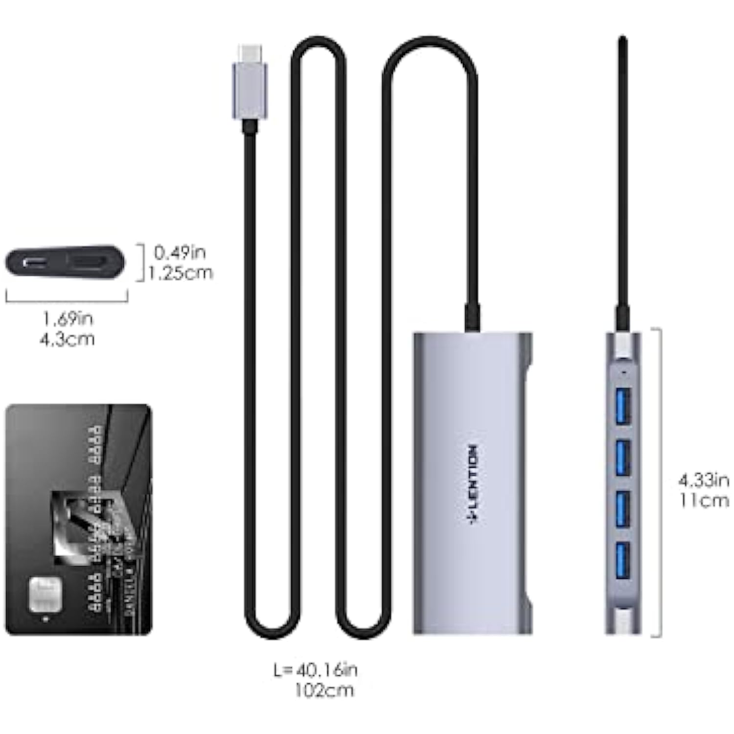 3.3FT Long Cable USB C Multiport Hub with 4K HDMI Compatible 2023-2016 MacBook Pro, New Mac Air/iMac/Mac Mini