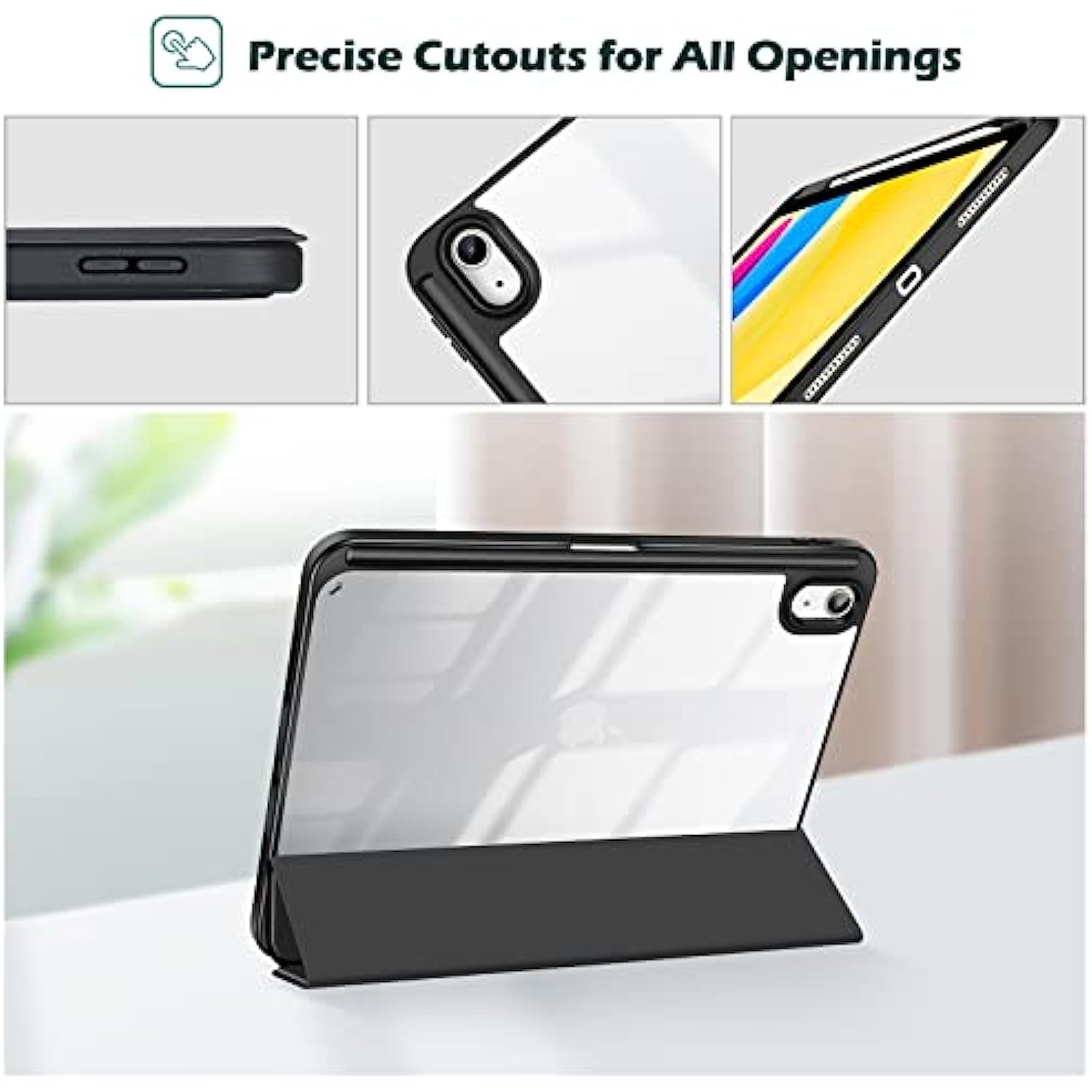 Clear Transparent Back Shell Trifold Protective Case Smart Cover for 2022 iPad 10th Gen A2696 A2757 A2777