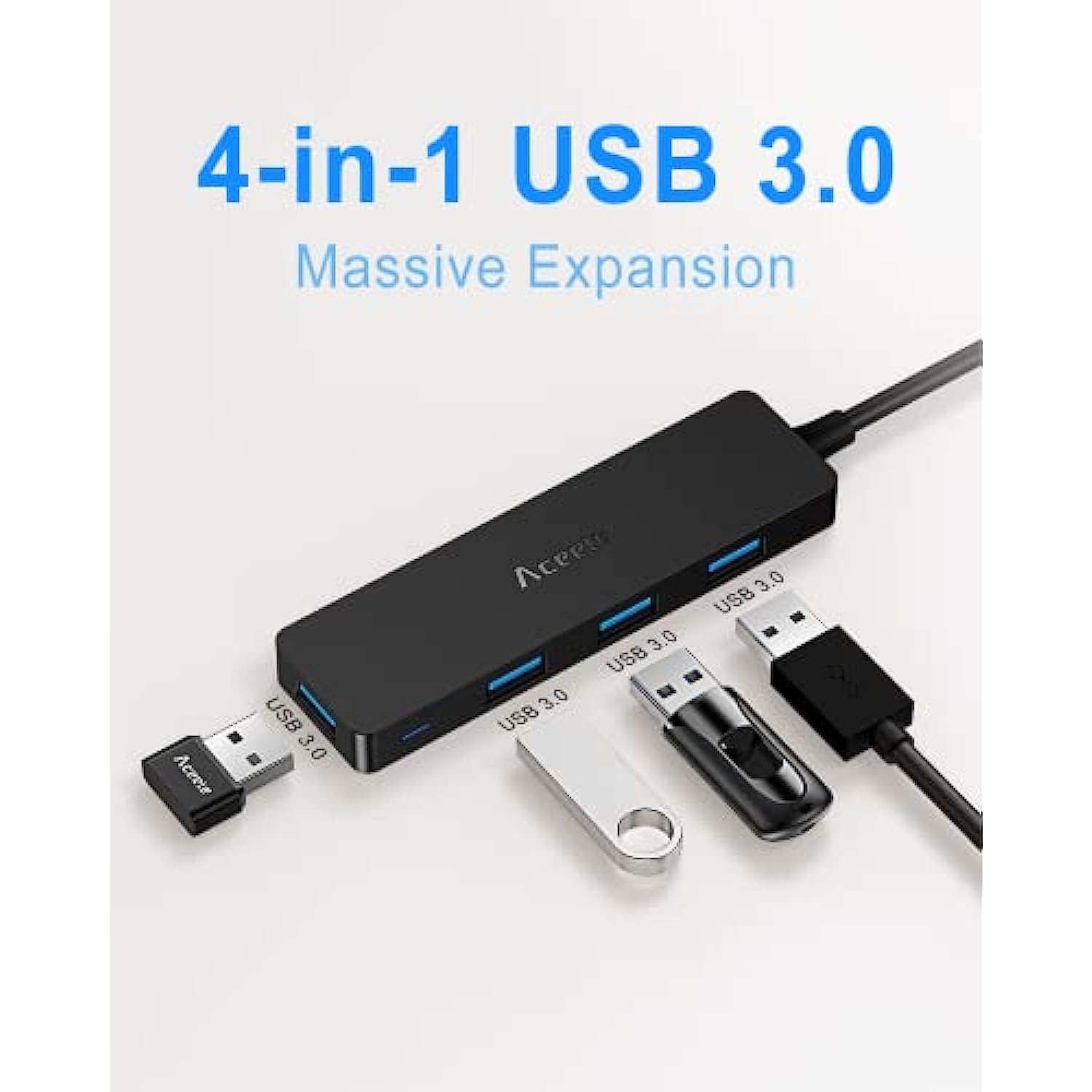 5-Port USB 3.0 Hub with USB-C Powered Port for MacBook, Mac Pro, iMac, Surface Pro, XPS, PC, Laptop, Flash Drive, Mobile HDD