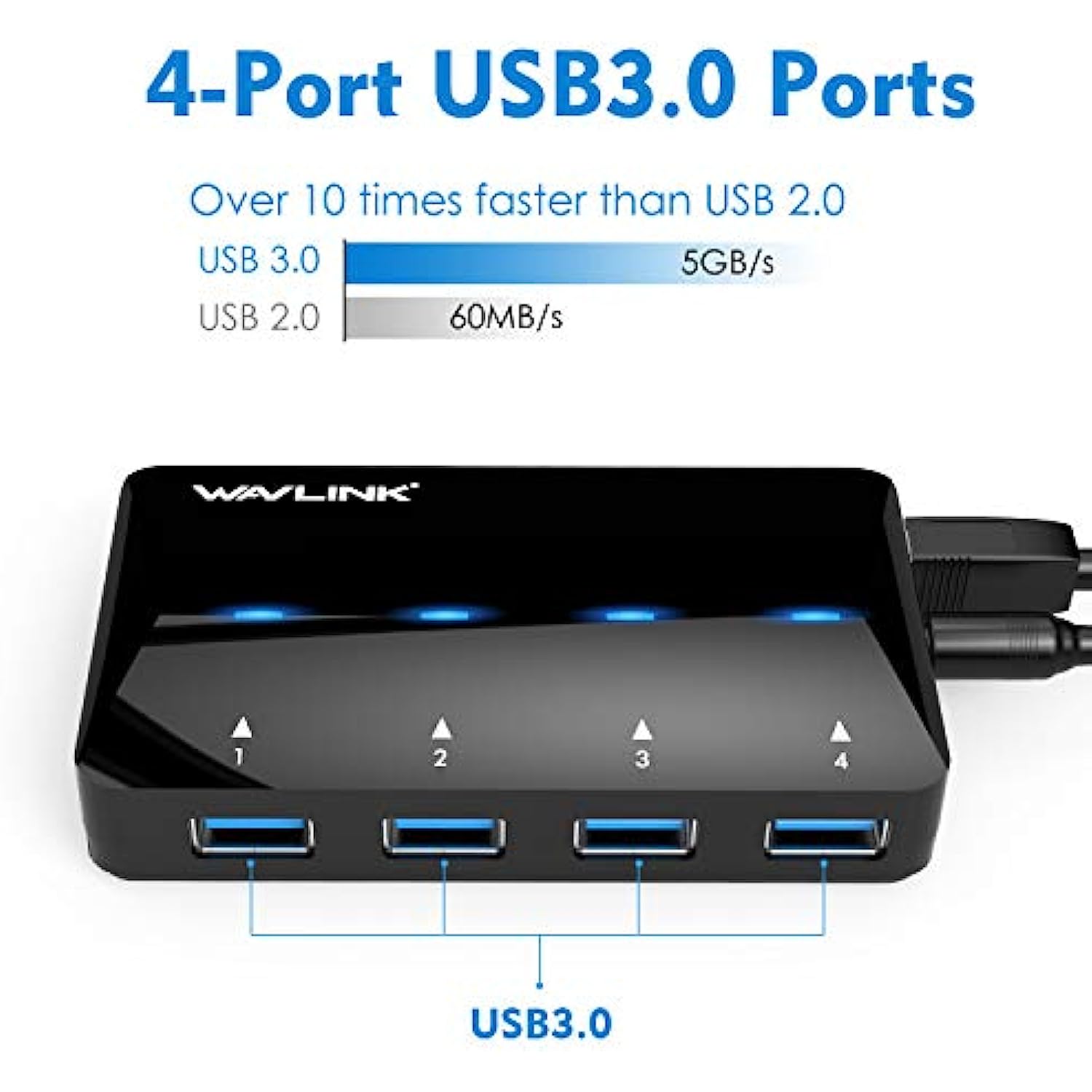 7-in-1 Type A Adapter with 4 USB 3.0 Data Ports, Smart Charging Port, USB B Port, DC Power Jack for Windows XP/Vista/7/8/10 & MAC 10.1 Above