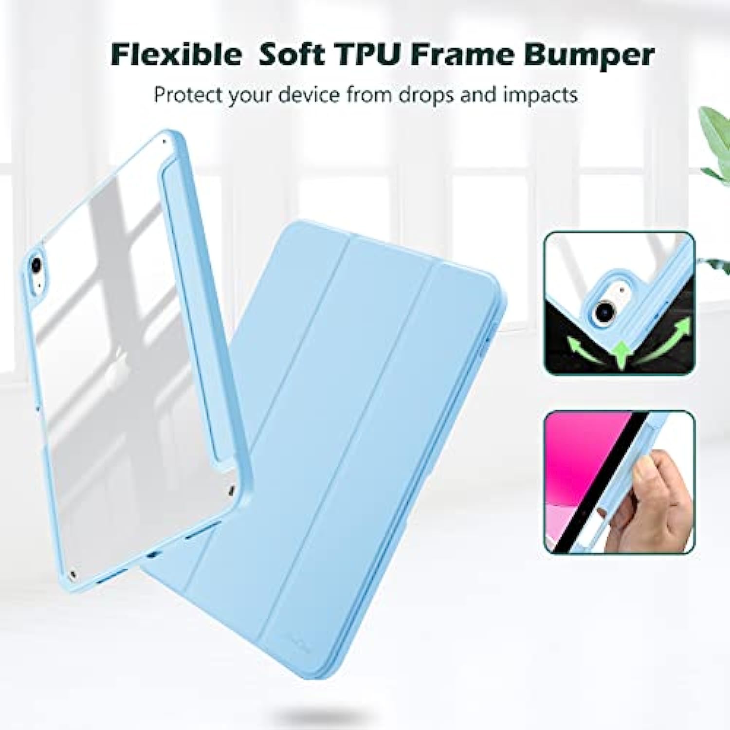 Clear Transparent Back Shell Trifold Protective Case Smart Cover for 2022 iPad 10th Gen A2696 A2757 A2777