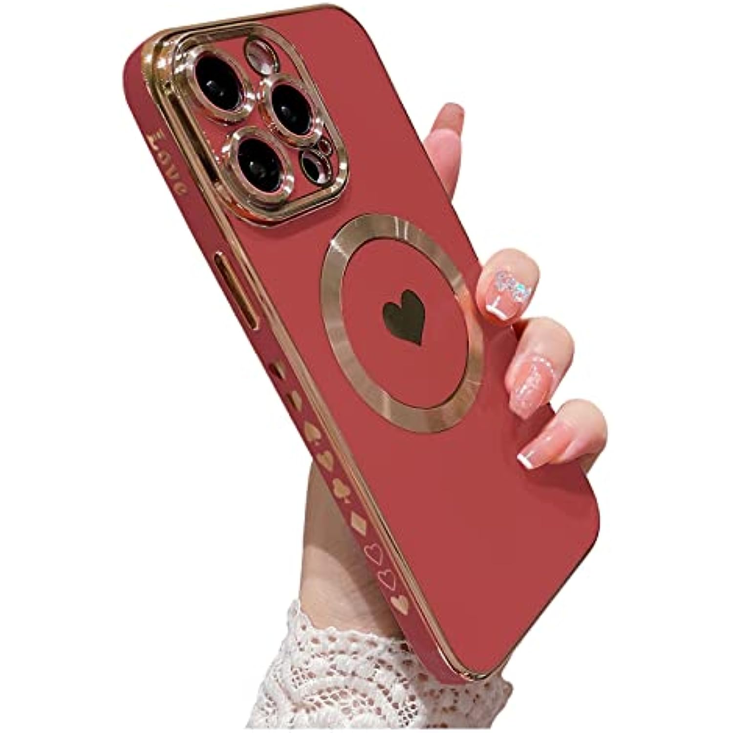 Cute Love Heart Soft Back Cover Raised Full Camera Lens Protection Case for iPhone 14 Pro Max