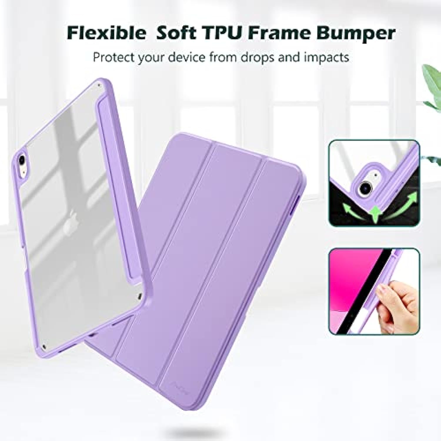 Clear Transparent Back Shell Trifold Protective Case Smart Cover for 2022 iPad 10th Gen A2696 A2757 A2777