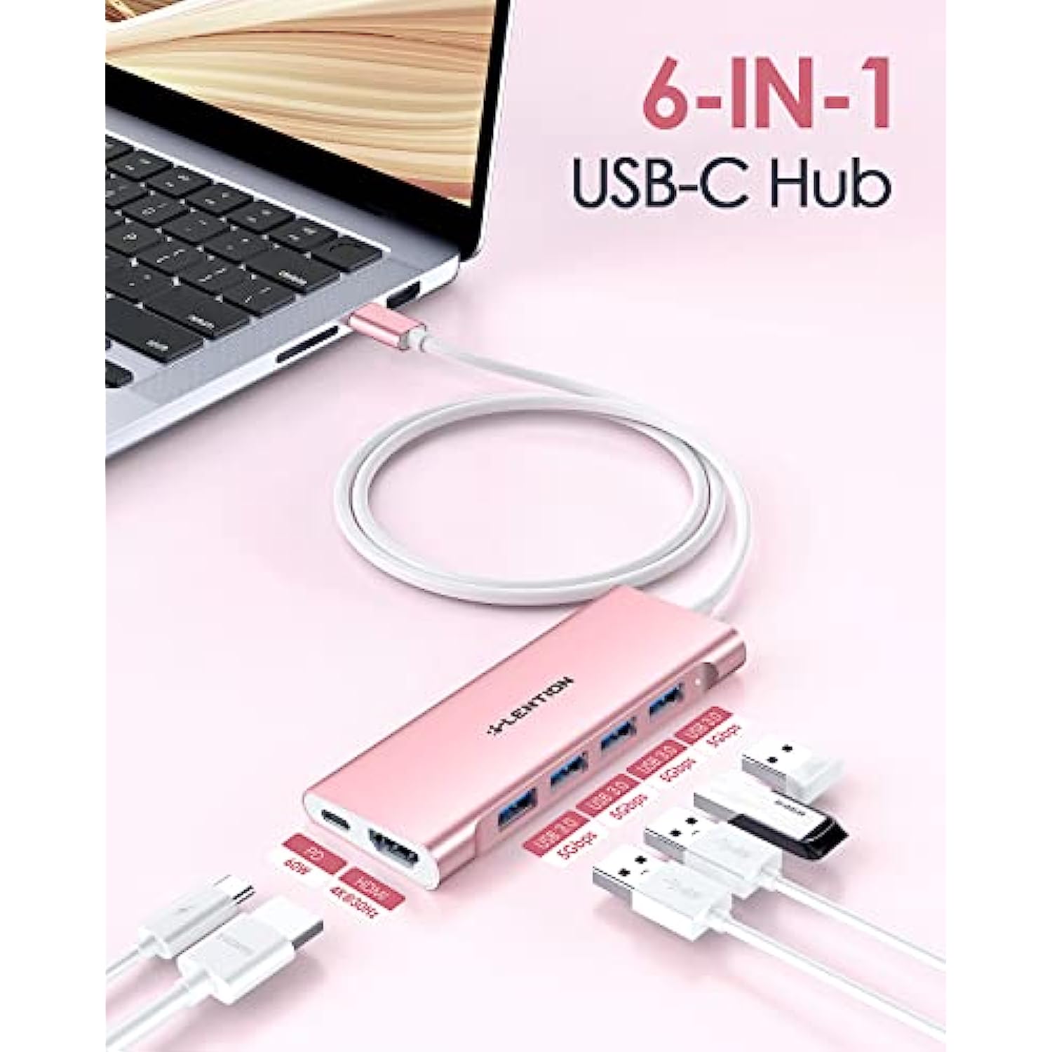 3.3FT Long Cable USB C Multiport Hub with 4K HDMI Compatible 2023-2016 MacBook Pro, New Mac Air/iMac/Mac Mini