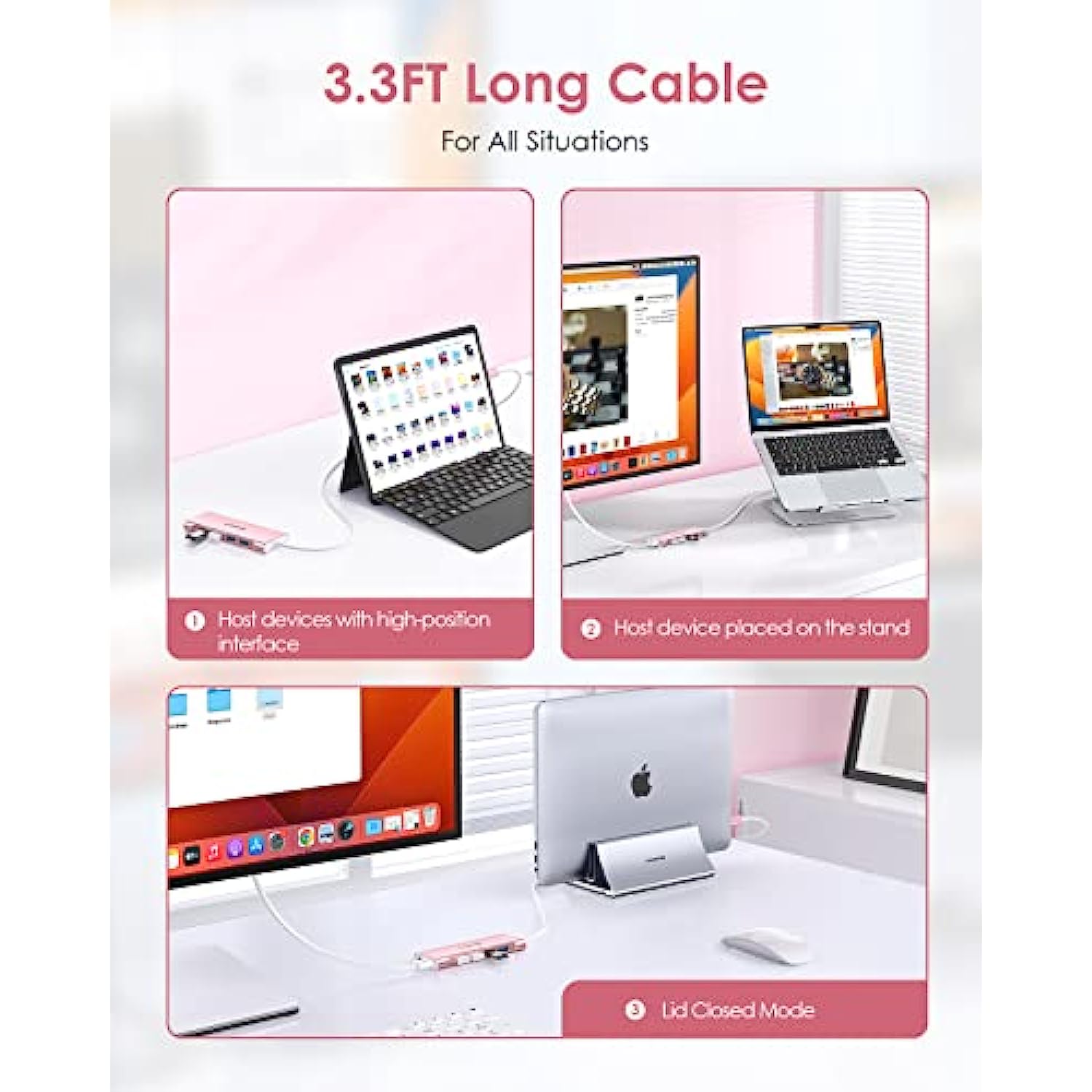 3.3FT Long Cable USB C Multiport Hub with 4K HDMI Compatible 2023-2016 MacBook Pro, New Mac Air/iMac/Mac Mini