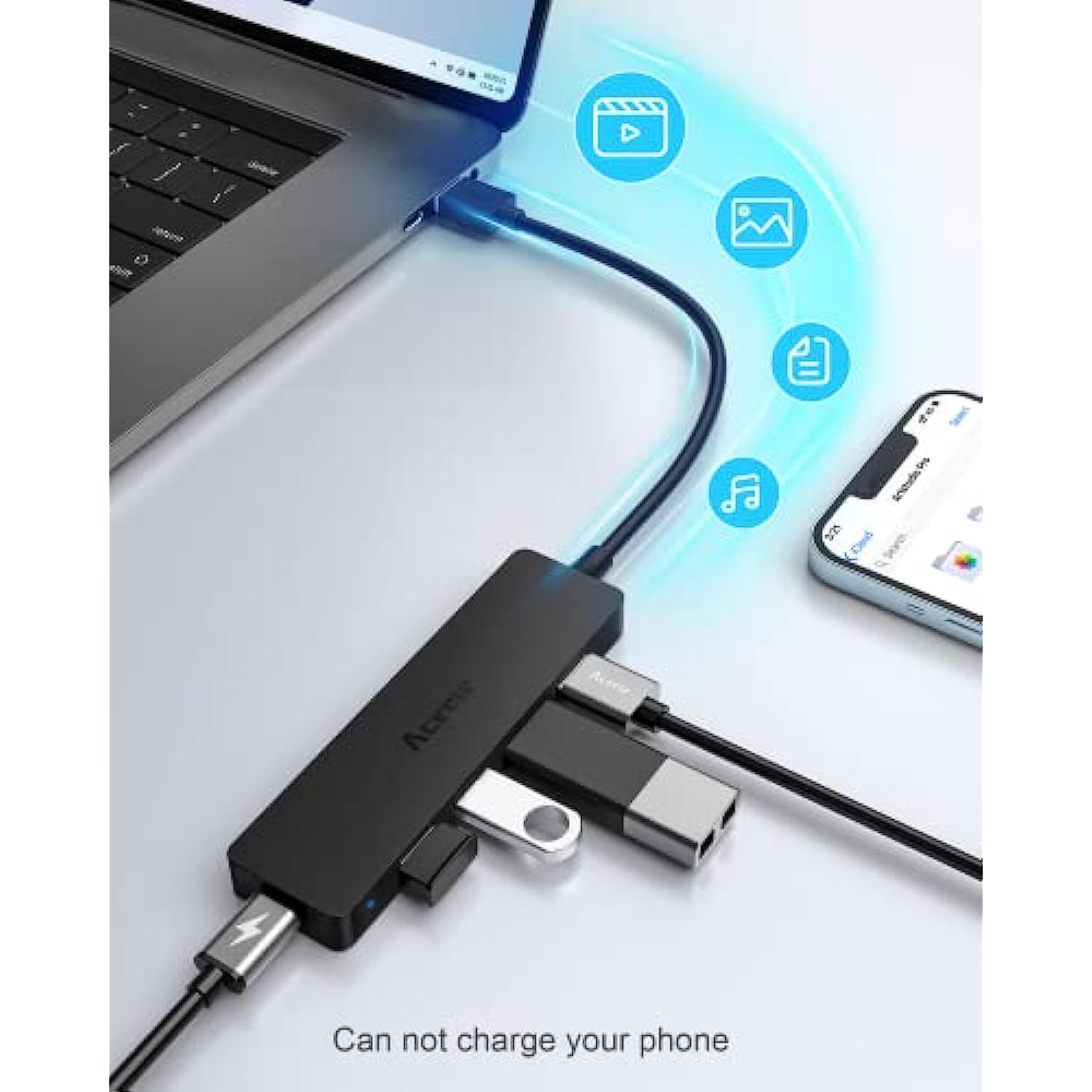 5-Port USB 3.0 Hub with USB-C Powered Port for MacBook, Mac Pro, iMac, Surface Pro, XPS, PC, Laptop, Flash Drive, Mobile HDD