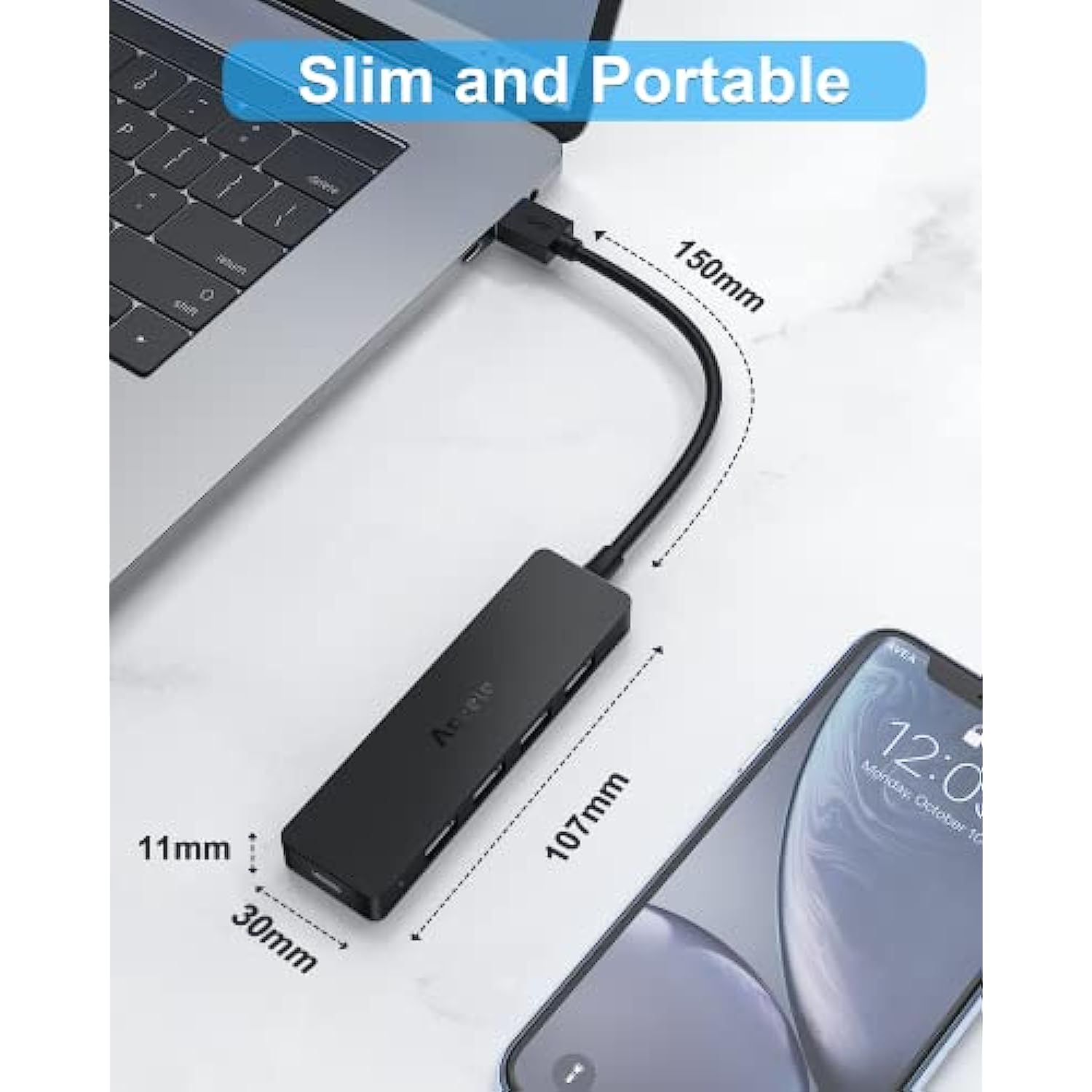 5-Port USB 3.0 Hub with USB-C Powered Port for MacBook, Mac Pro, iMac, Surface Pro, XPS, PC, Laptop, Flash Drive, Mobile HDD