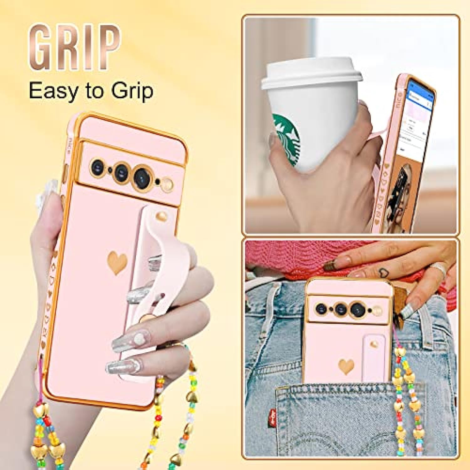 Girls Girly Cute Pretty Phone Cases with Stand for Google Pixel 7 Pro Case 6.7 inch