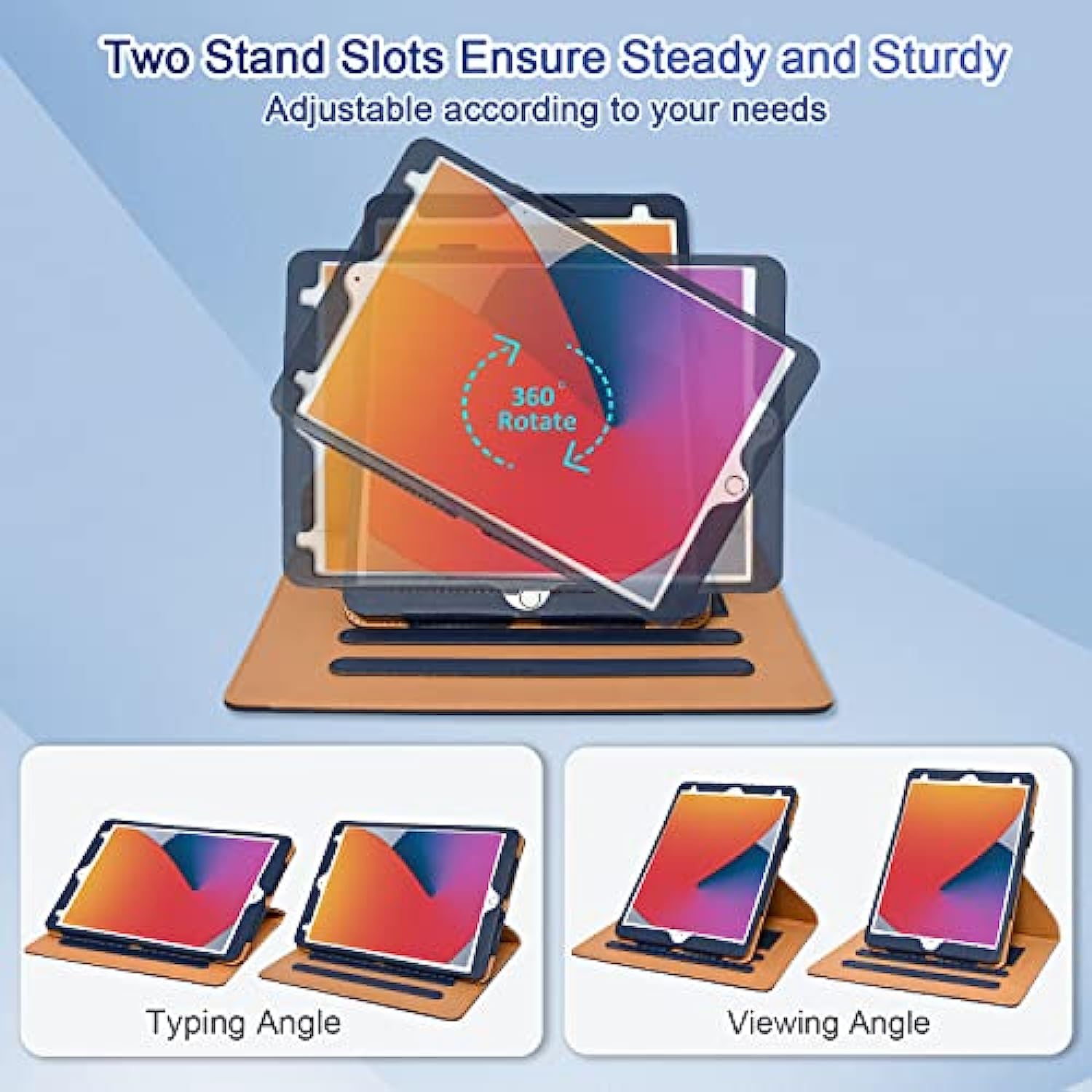 360 Degree Rotating Multi-Angle Viewing Stand for iPad 9th/ 8th/ 7th Generation