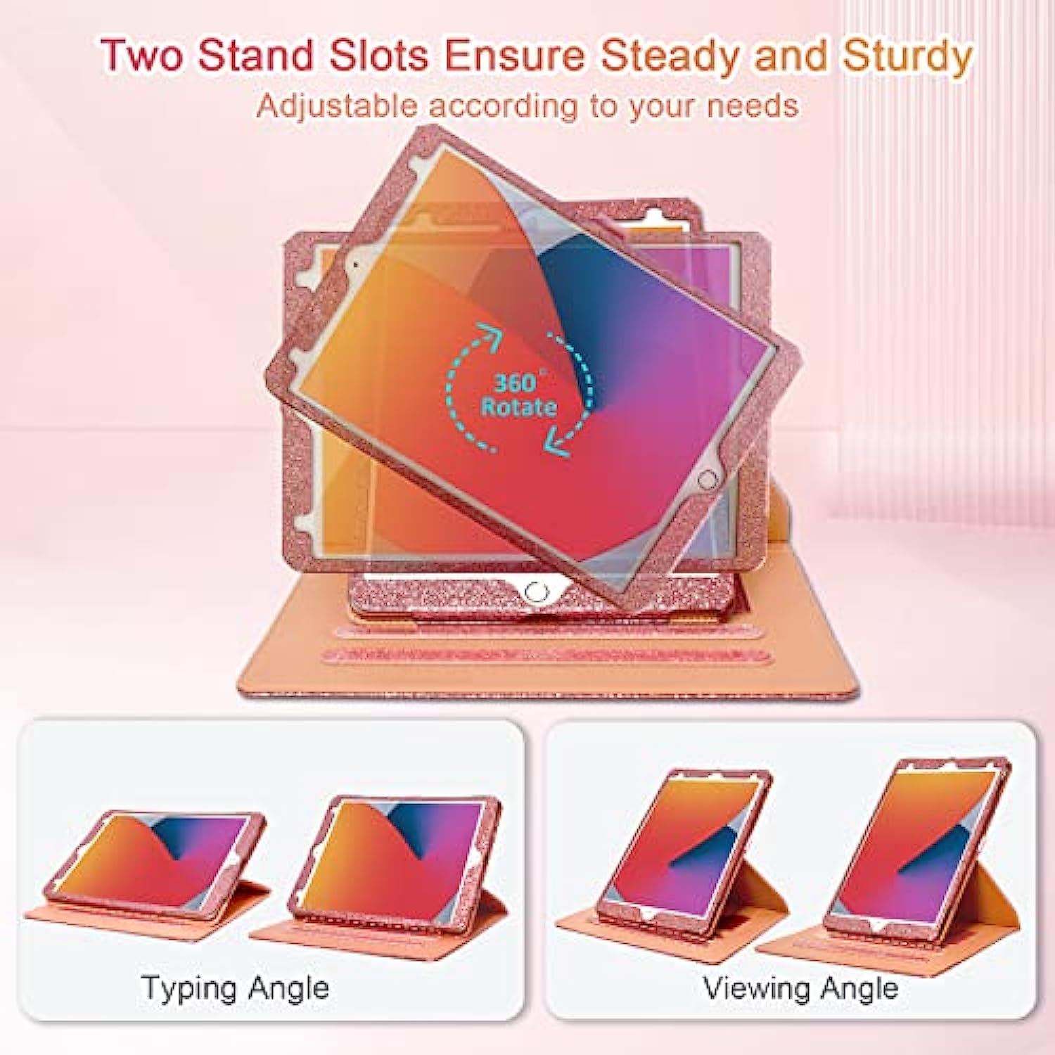 360 Degree Rotating Multi-Angle Viewing Stand for iPad 9th/ 8th/ 7th Generation