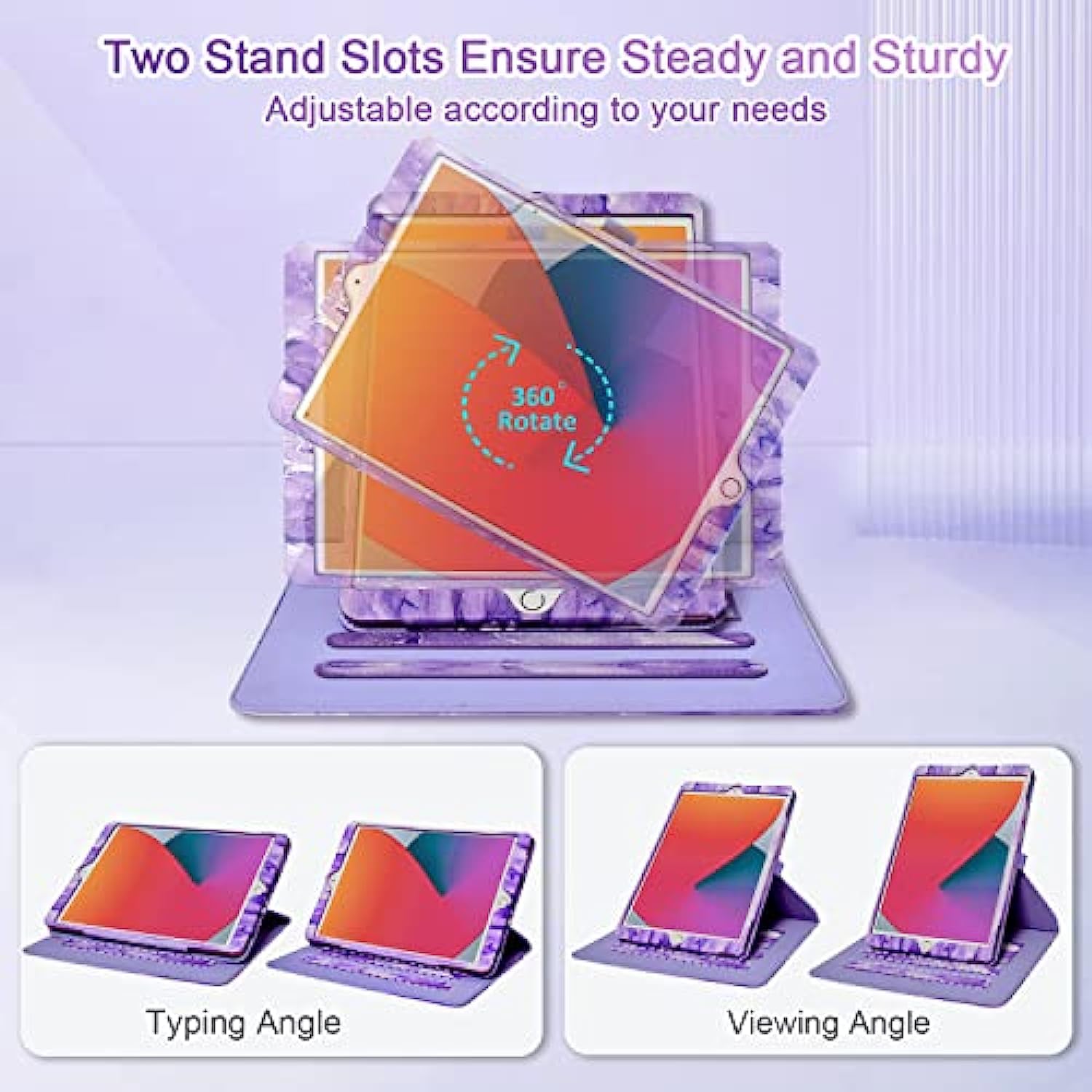 360 Degree Rotating Multi-Angle Viewing Stand for iPad 9th/ 8th/ 7th Generation