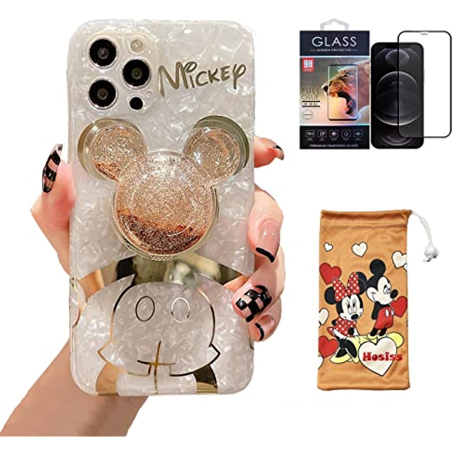Cartoon Case for iPhone 14 Pro Max with HD Screen Protector Quicksand Cell Phone Pouch