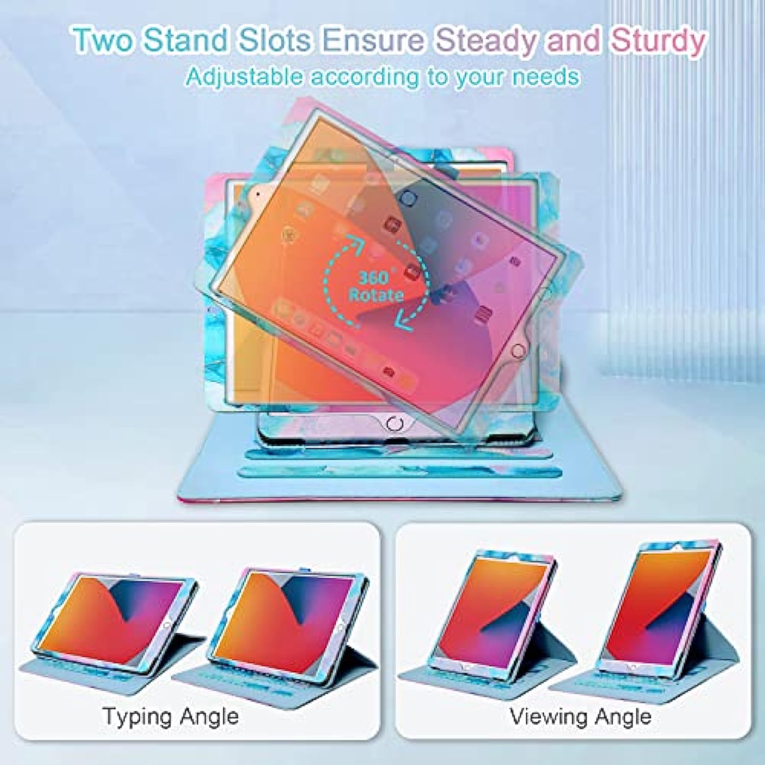 360 Degree Rotating Multi-Angle Viewing Stand for iPad 9th/ 8th/ 7th Generation