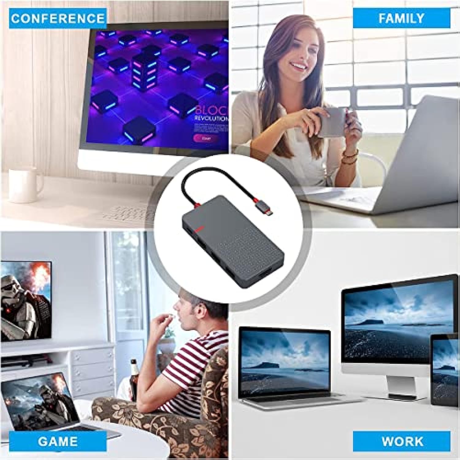11 IN1 USB C Dongle Multiport Adapter VGA 100W PD Charging (2USB 3.0/2USB 2.0) RJ45 TF/SD Card Reader for MacBook IPad Pro Dell Hp Lenovo