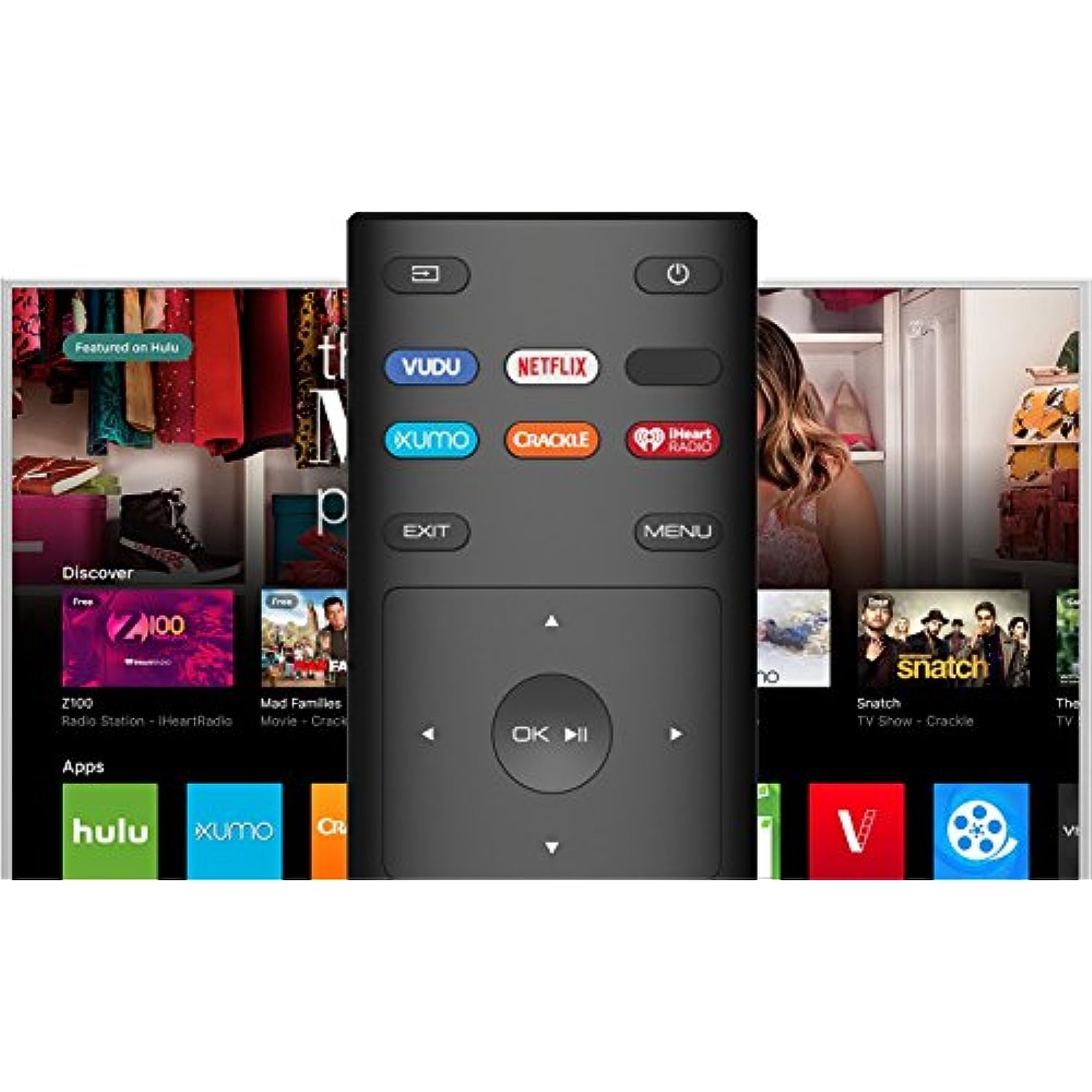 Universal Remote Control for VIZIO All LED LCD HD 4K UHD HDR Smart TVs with Hulu Netflix Vudu iHeart Radio, Crackle XUMO App Keys