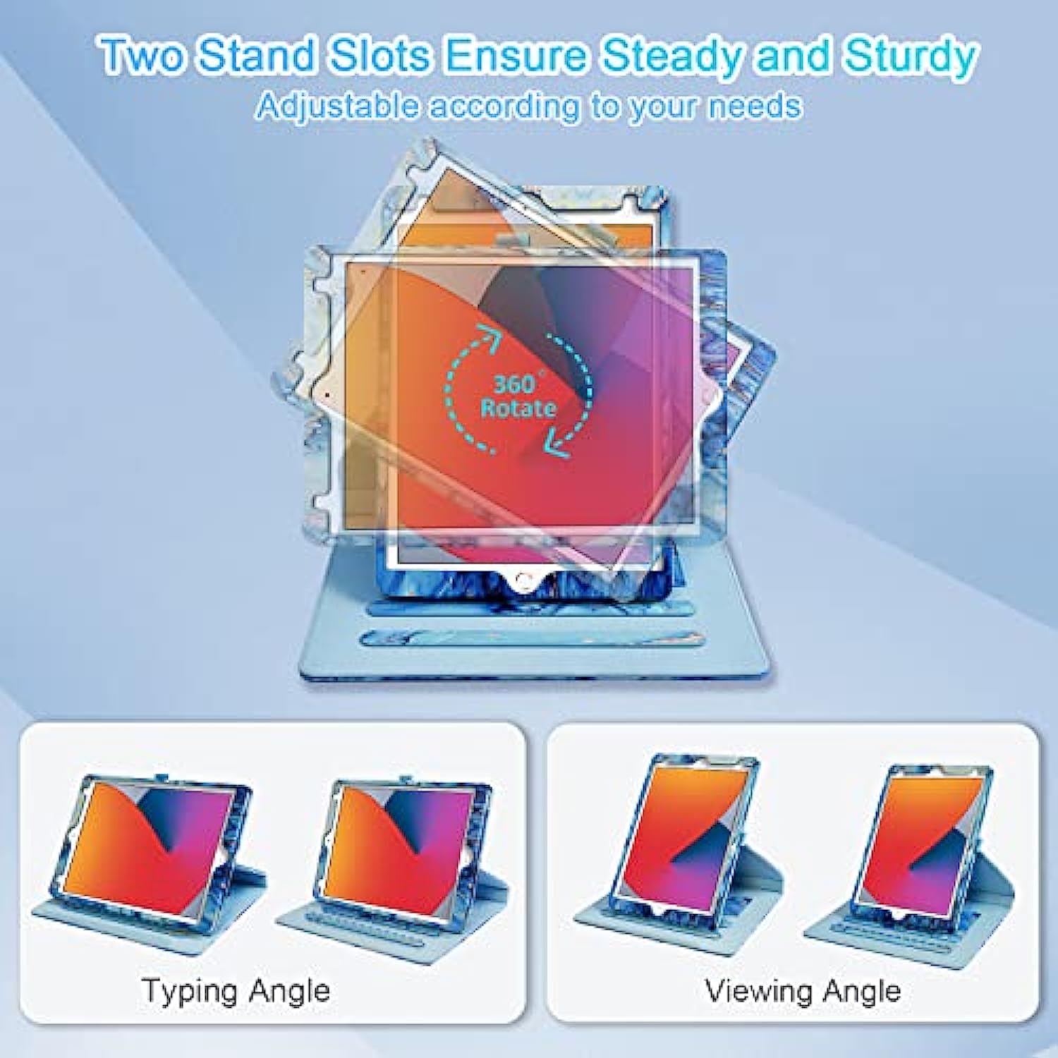 360 Degree Rotating Multi-Angle Viewing Stand for iPad 9th/ 8th/ 7th Generation