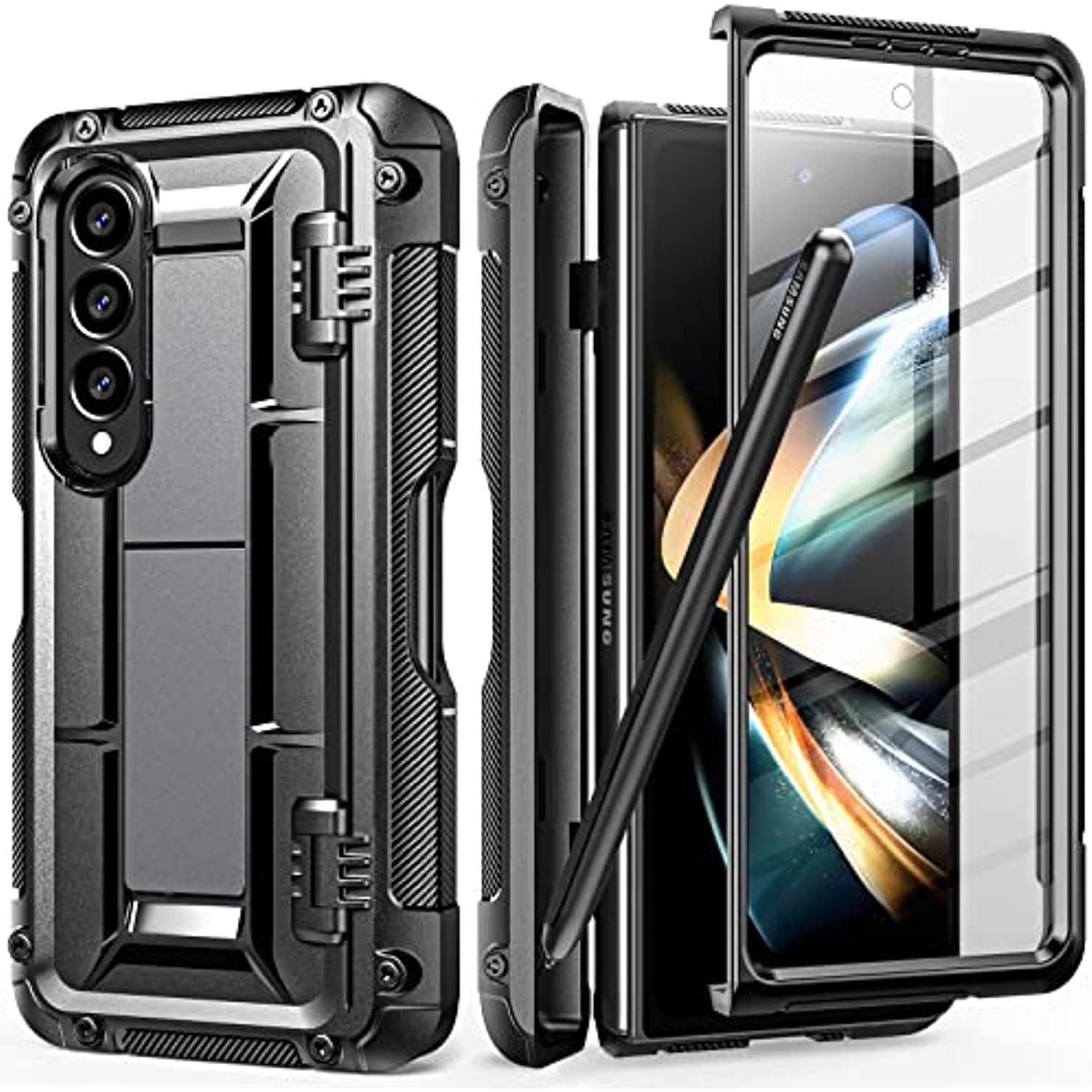 Samsung Galaxy Z Fold 4 Rugged Case with Built-in Screen Protector & Kickstand & S Pen Slot