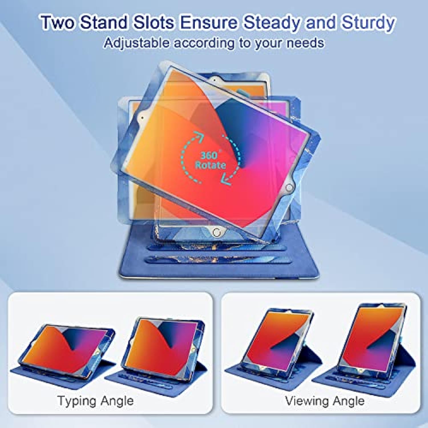 360 Degree Rotating Multi-Angle Viewing Stand for iPad 9th/ 8th/ 7th Generation