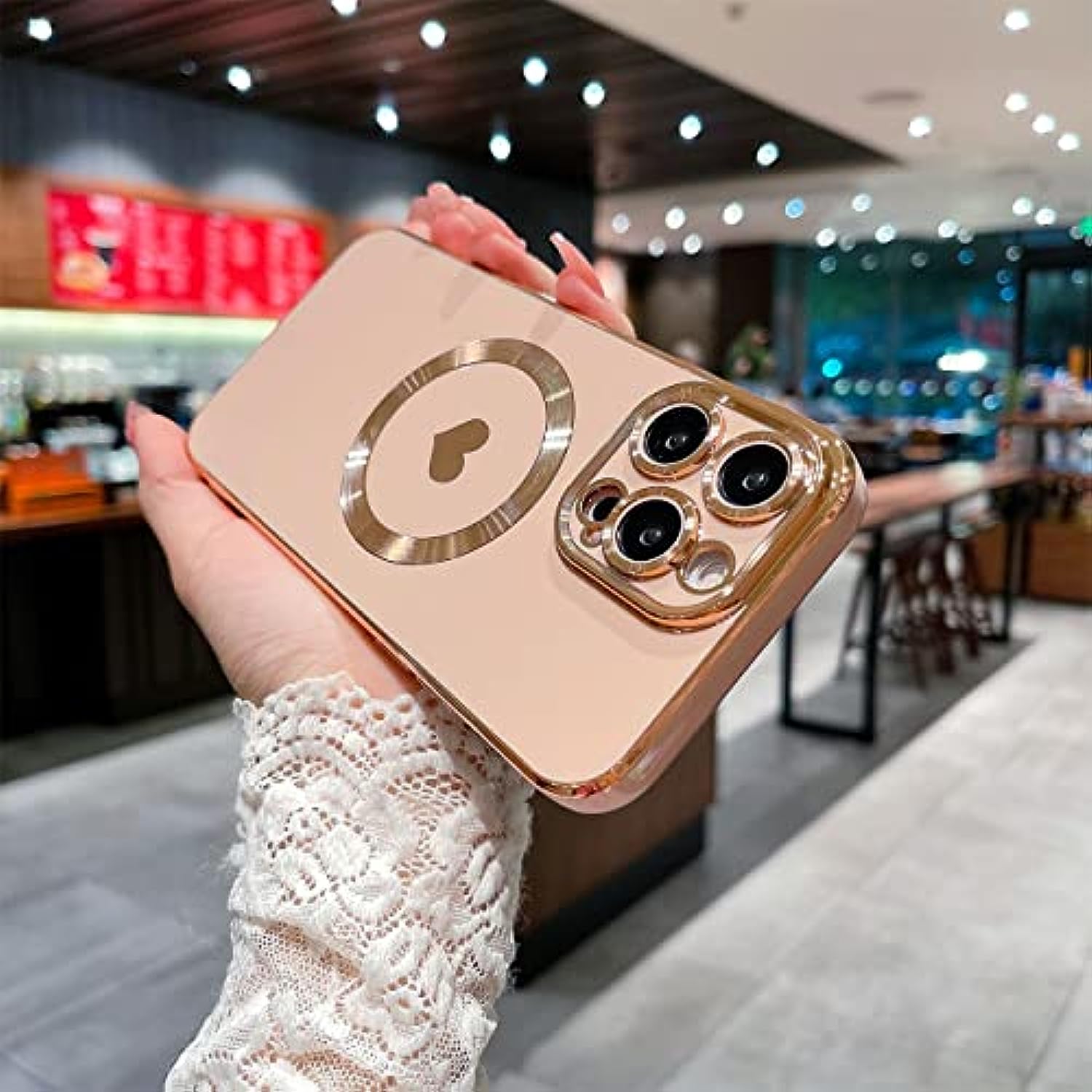 Cute Love Heart Soft Back Cover Raised Full Camera Lens Protection Case for iPhone 14 Pro Max