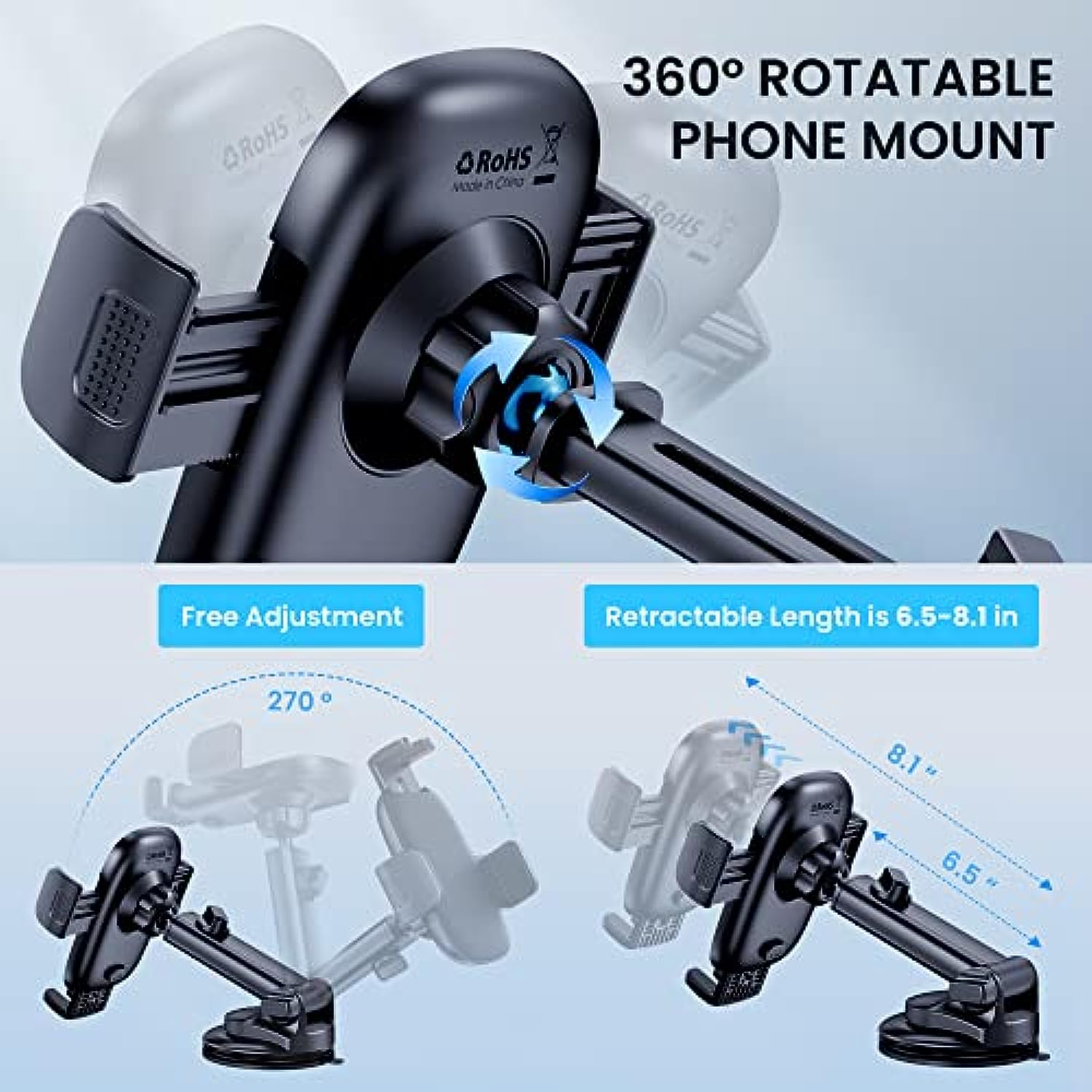 Military-Grade Suction & Stable Hook Phone Mount Fit for iPhone & Android Phone